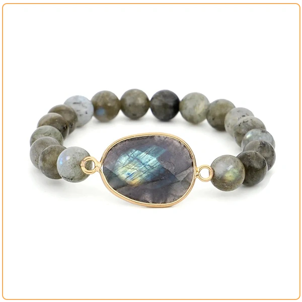 Bracelet Labradorite Perles et Galet sur fond blanc kaosix