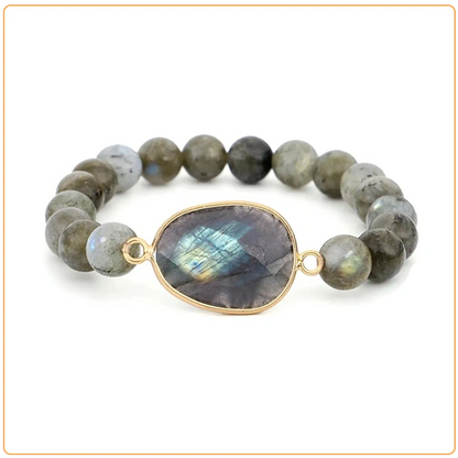 Bracelet Labradorite Perles et Galet sur fond blanc kaosix