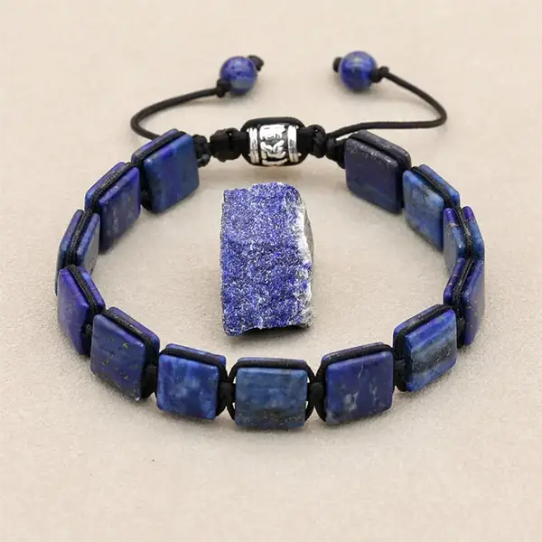 Bracelet Lapis Lazuli Pierres Rectangulaires Pour Homme et Femme morceau lapis lazuli au centre kaosix