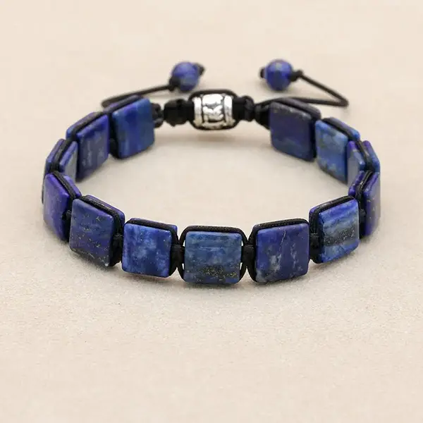 Bracelet Lapis Lazuli Pierres Rectangulaires Pour Homme et Femme sol beige kaosix