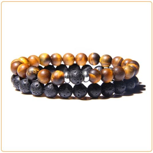 Duo de Bracelets Homme Œil de Tigre & Lave Volcanique kaosix